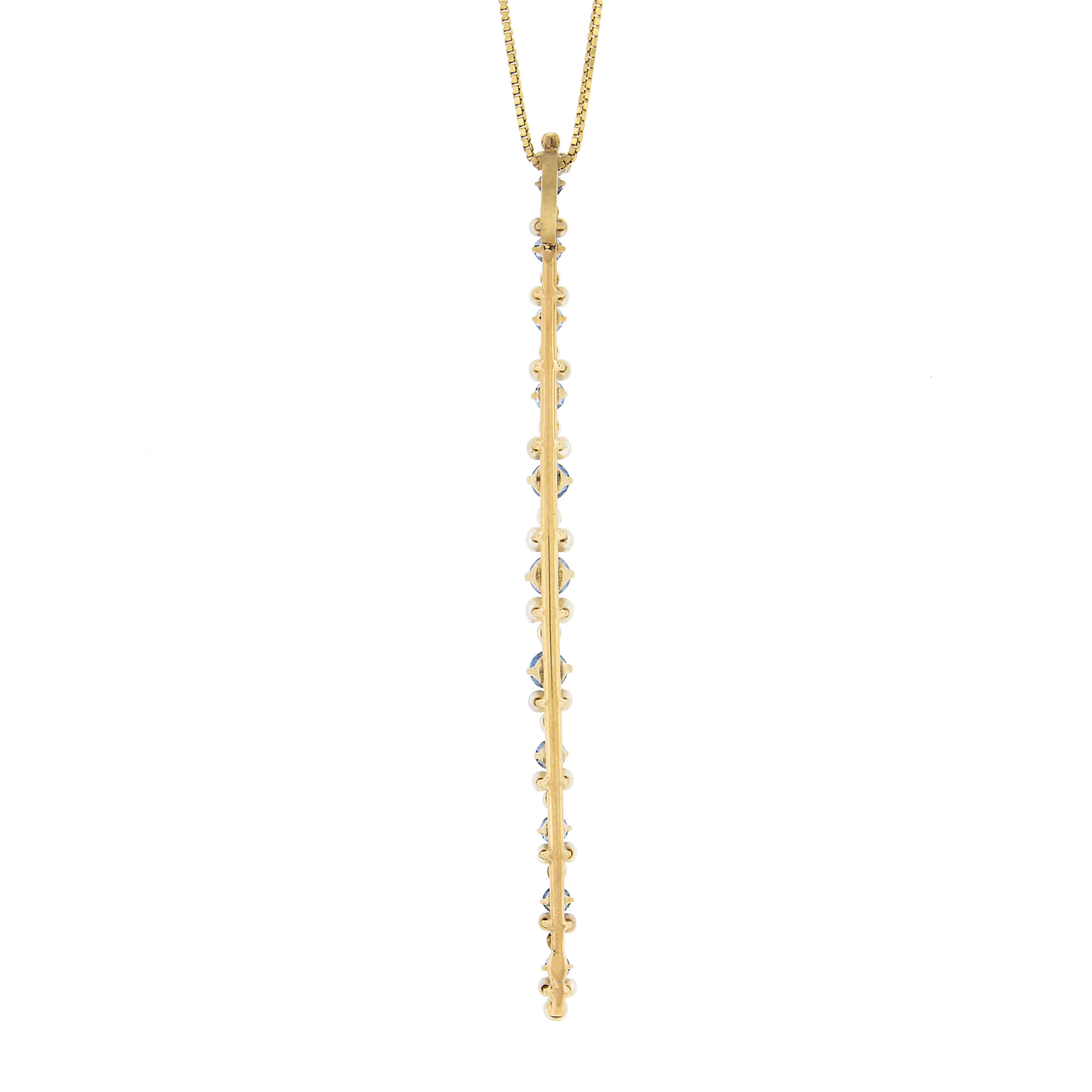 Antico ciondolo lungo in oro 14k con zaffiro del Montana e perle di mare &New &New in vendita 1