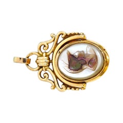 Antique 14K Gold Mother-of-Pearl and Onyx Flip Fob Pendant