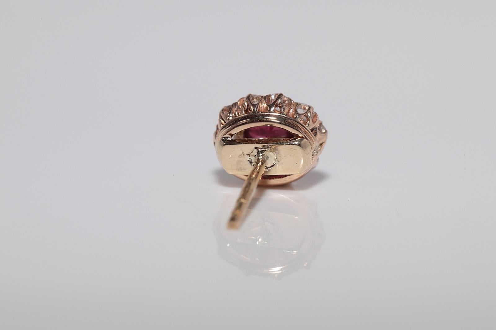 Antique 14k Gold Natural Old Cut Diamond And Cabochon Cut Ruby Stud Earring For Sale 4