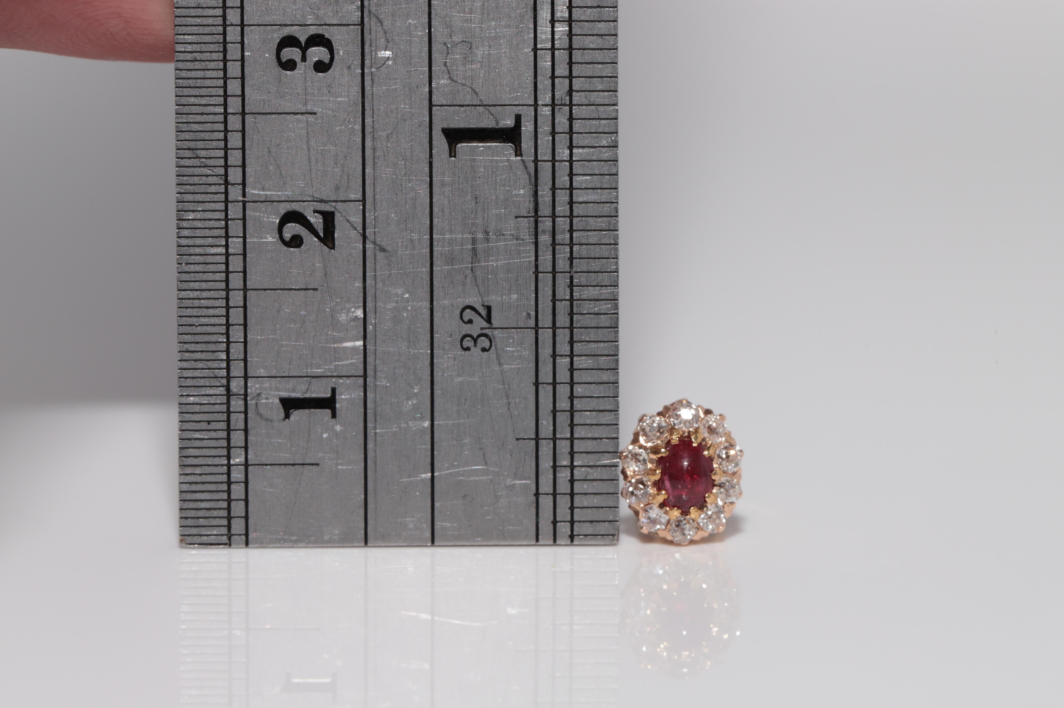 Antique 14k Gold Natural Old Cut Diamond And Cabochon Cut Ruby Stud Earring For Sale 8
