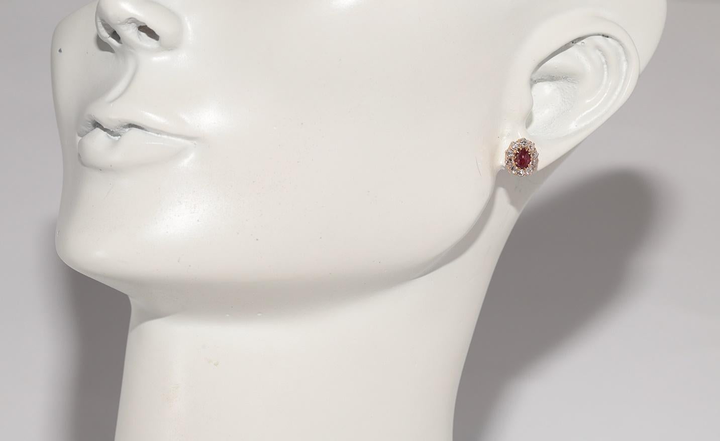 Antique 14k Gold Natural Old Cut Diamond And Cabochon Cut Ruby Stud Earring For Sale 10