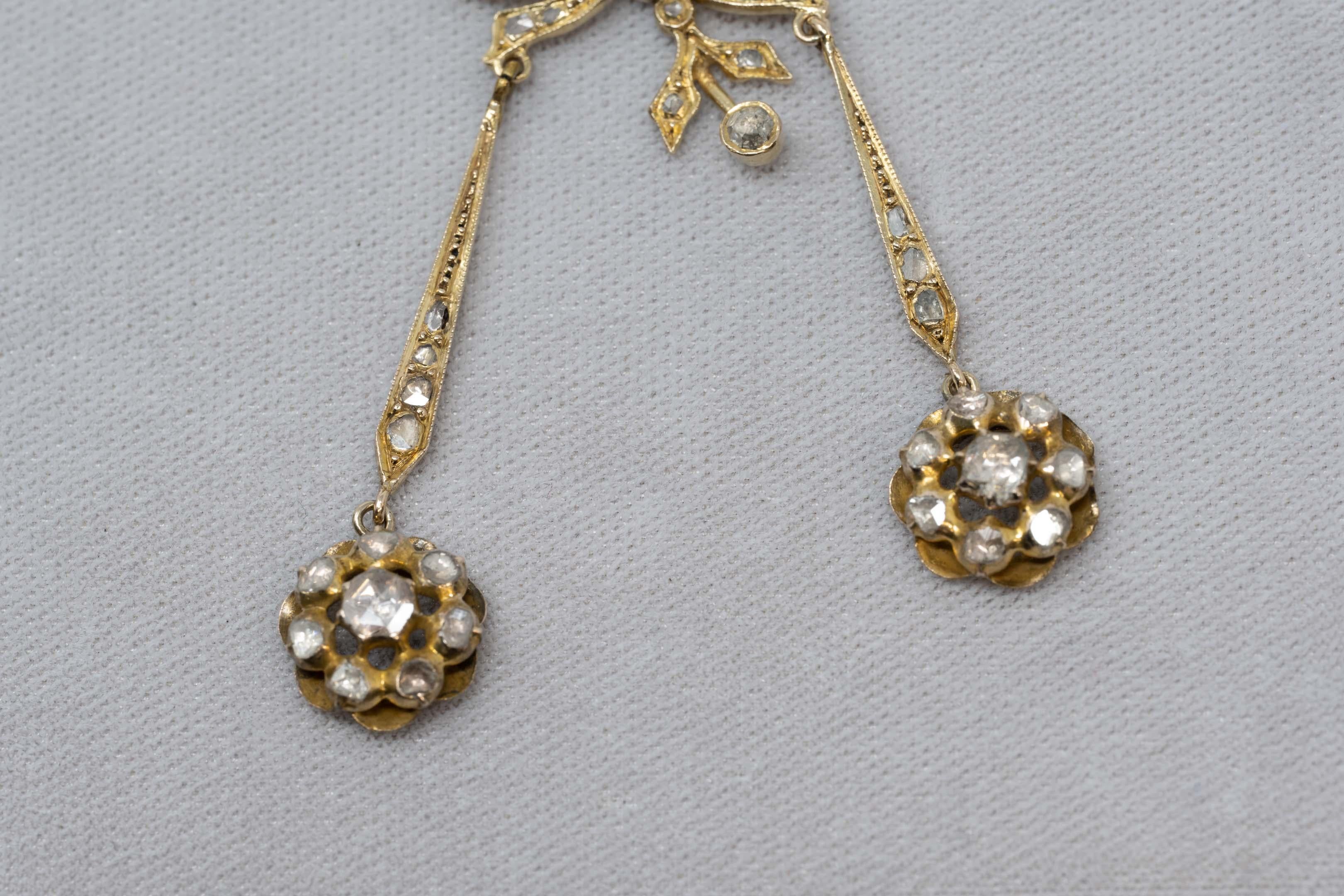 Women's Antique 14k Gold Necklace with Mine Cut Diamonds For Sale