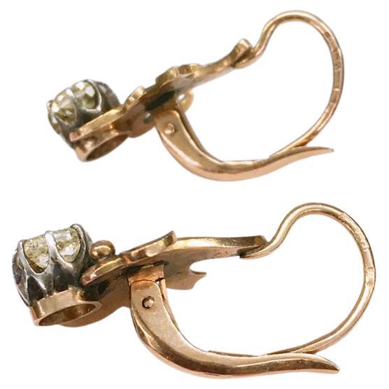 Antike Diamant-Ohrringe mit Kissenschliff aus Gold Damen im Angebot