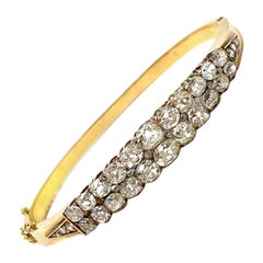 Antique 14K Gold Old Mine Cut Diamond Bangle, Circa 1870-80