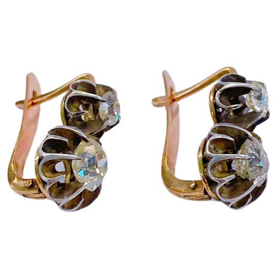 Women's Antique Old Mine Cut Diamond Russian Gold Earings