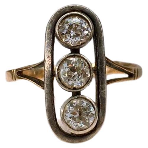 Antique 14k gold ring centered with 3 prongs old mine cut diamonds with an estimate weight of 1 carat ring was made in odessa 1907.c imperial russian era hall marked 56 imperial russian gold standard and odessa assay mark and initial maker mark