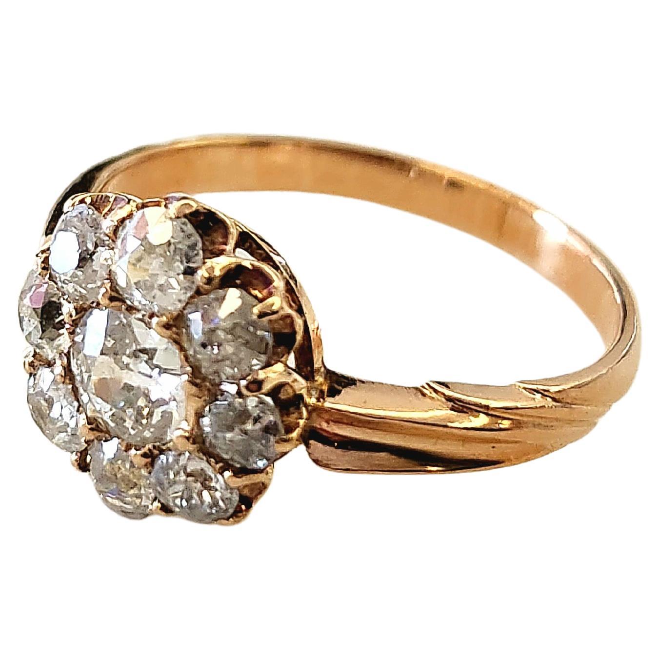 Antique Old Mine Cut Diamond Gold Ring In Good Condition For Sale In Cairo, EG