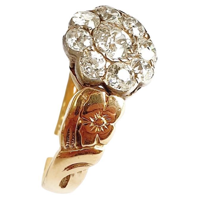 Women's Antique Old Mine Cut Diamond Russian Gold Ring For Sale
