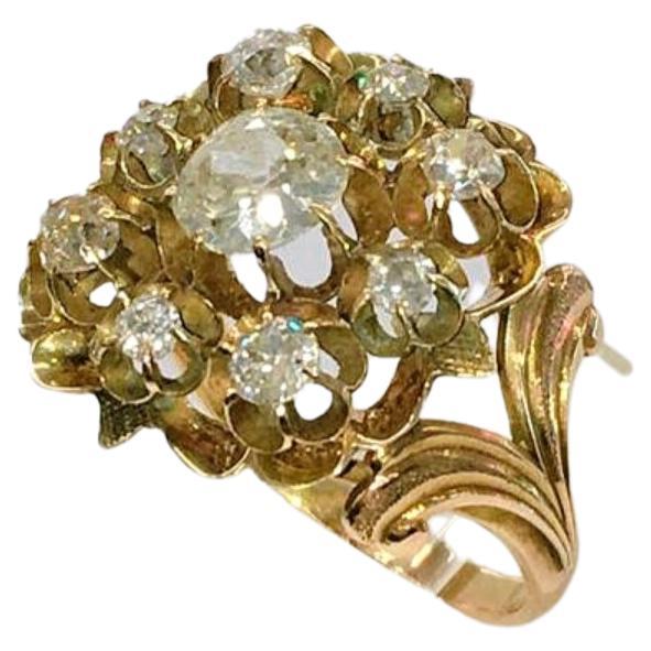 Antique Old Mine Cut Diamond Gold Ring In Good Condition For Sale In Cairo, EG