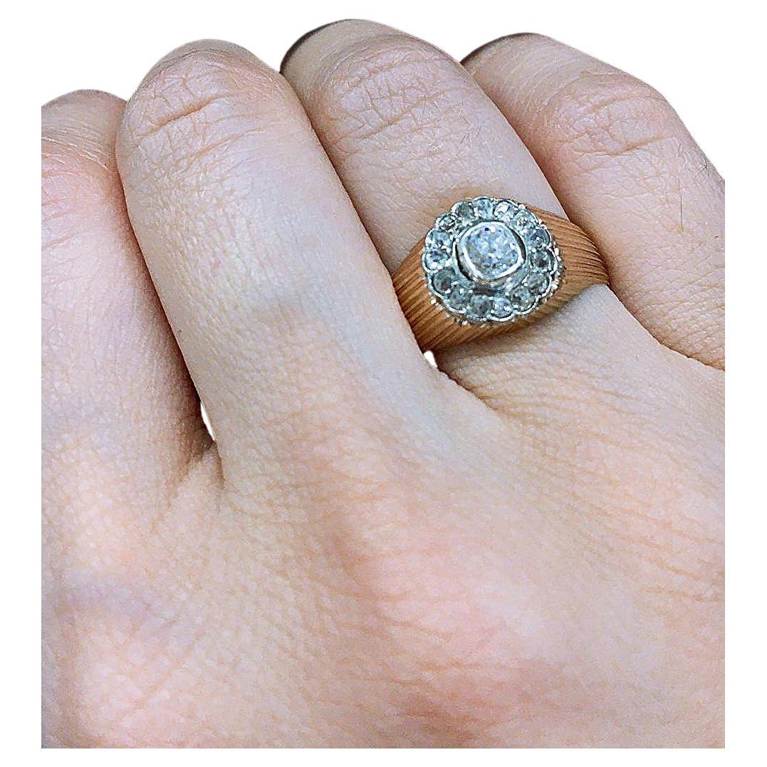 Women's or Men's Antique Old Mine Cut Diamond Gold Ring For Sale