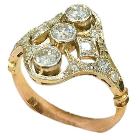 Women's Antique Art Deco Old Mine Cut Diamond Gold Ring For Sale