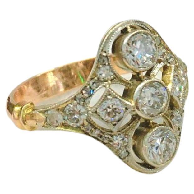 Antique Art Deco Old Mine Cut Diamond Gold Ring For Sale 1