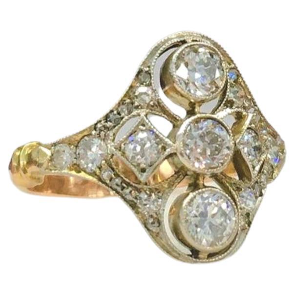 Antique Art Deco Old Mine Cut Diamond Gold Ring For Sale 2