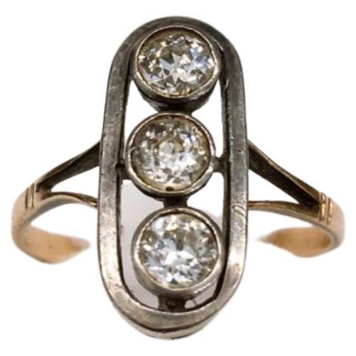 Antique Old Mine Cut Diamond Russian Gold Ring For Sale