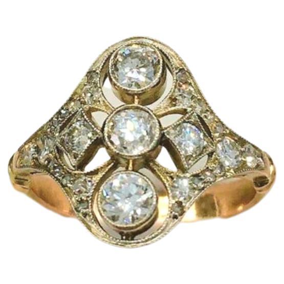 Antique Art Deco Old Mine Cut Diamond Gold Ring For Sale