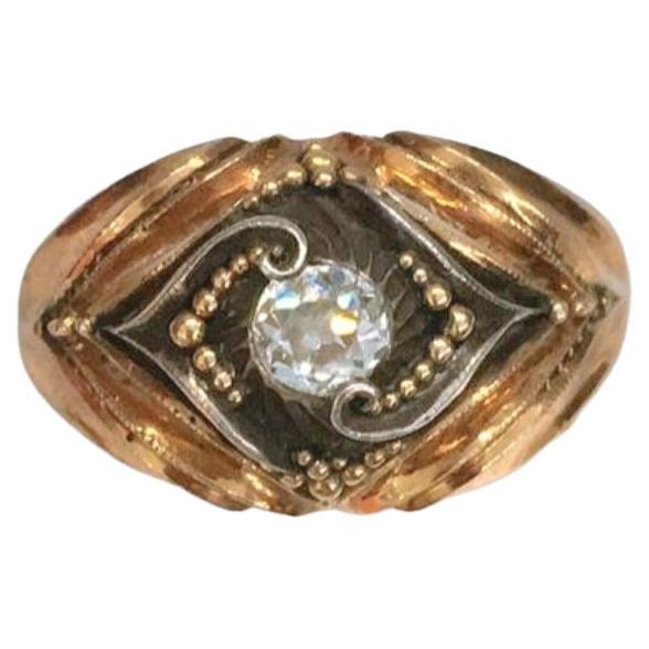 Antique 14k gold solitare ring centered with 1 old mine cut diamond estimate weight of 0.50 ct in detailed workmanship ring setting ring was made during the imperial russian era hall marked 56 imperial russian gold standard and assay mark 