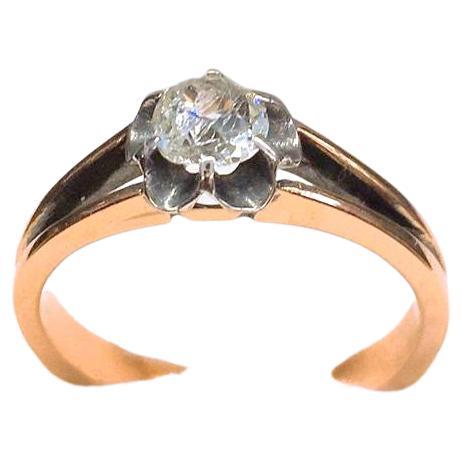 Antique Old Mine Cut Diamond Gold Solitaire Ring For Sale 2