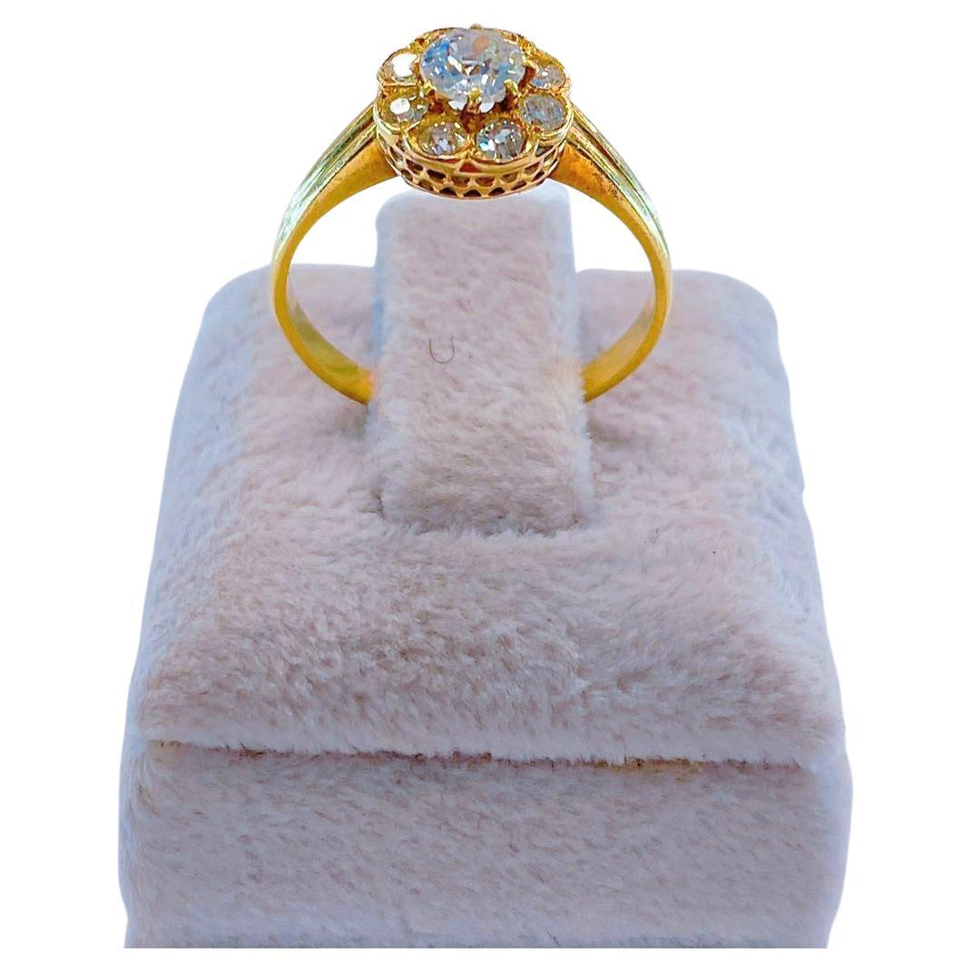 Women's Antique Old Mine Cut Diamond Solitaire Gold Ring For Sale