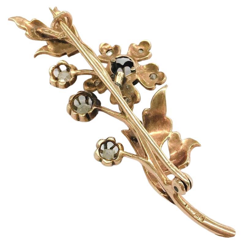 Women's Antique Old Mine Cut Diamond Russian Tremblant Gold Brooch For Sale