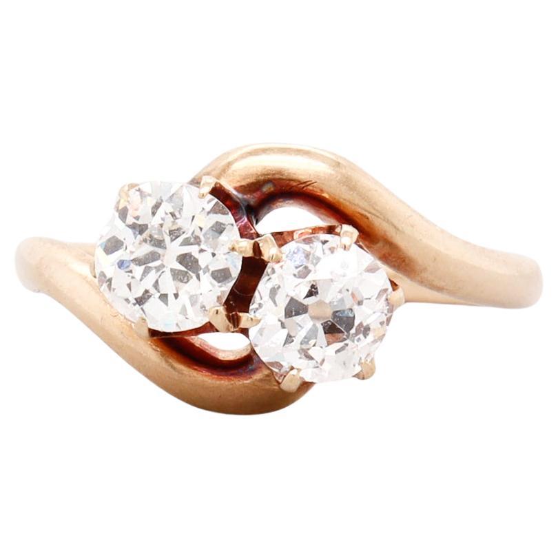 Antique 14K Gold 
Old Mine Cut Diamonds 
Toi et Moi
 Ring For Sale