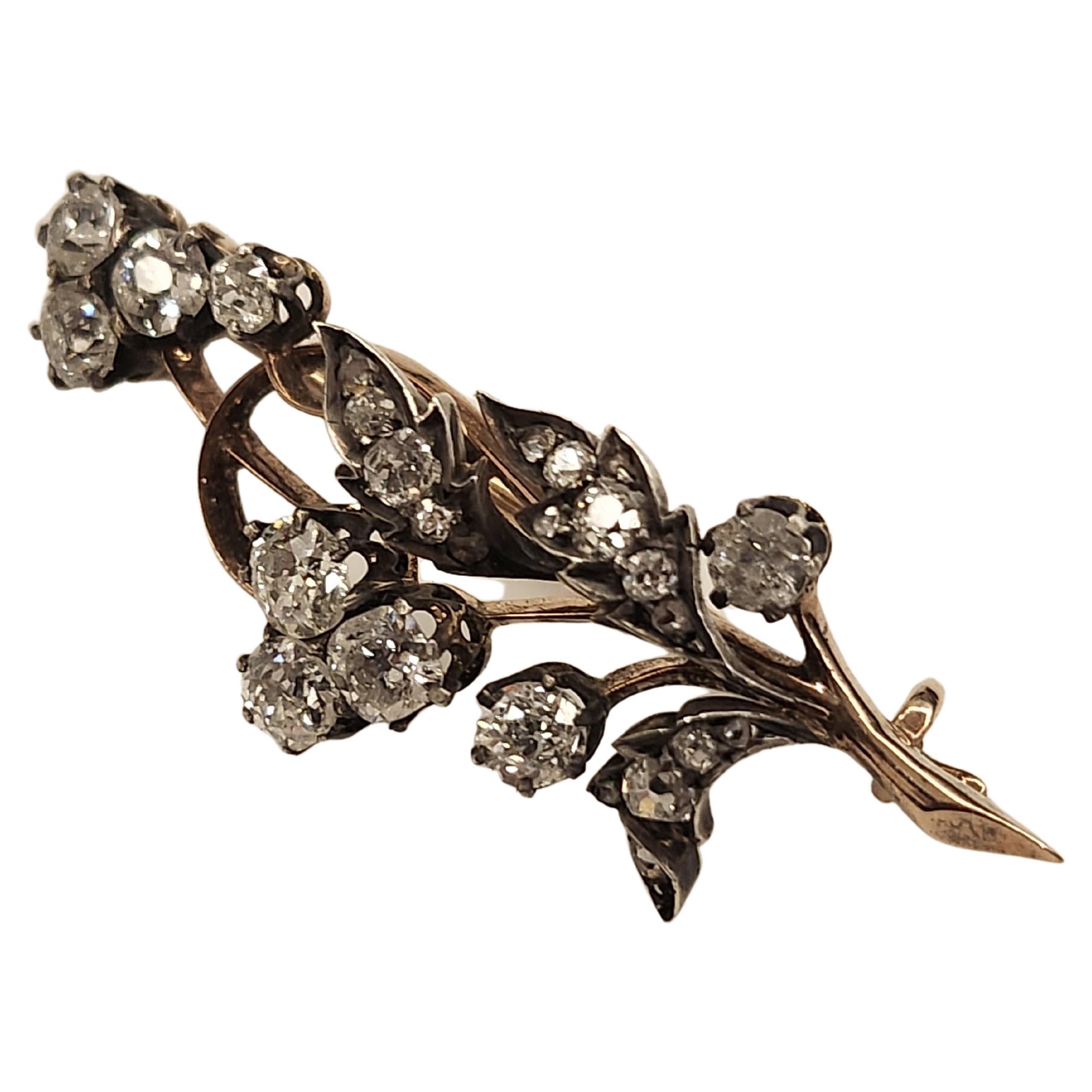 Antique 1880s Old Mine Cut Diamond Russian Gold Brooch For Sale 2