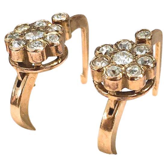 Women's Antique Old Mine Diamond Gold Earrings For Sale