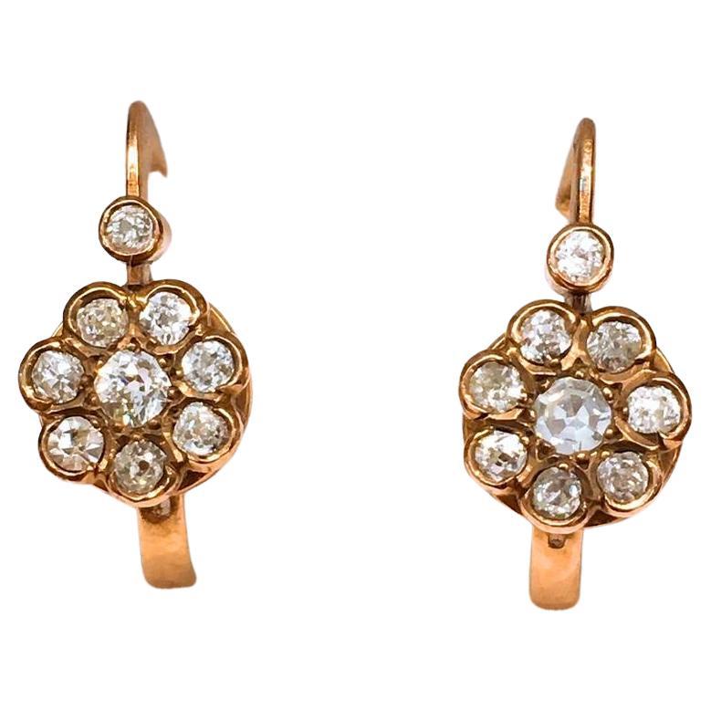 Antique Old Mine Diamond Gold Earrings For Sale