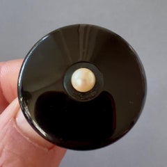 Antique 14K Gold Onyx Round Locket Brooch, 19th Century