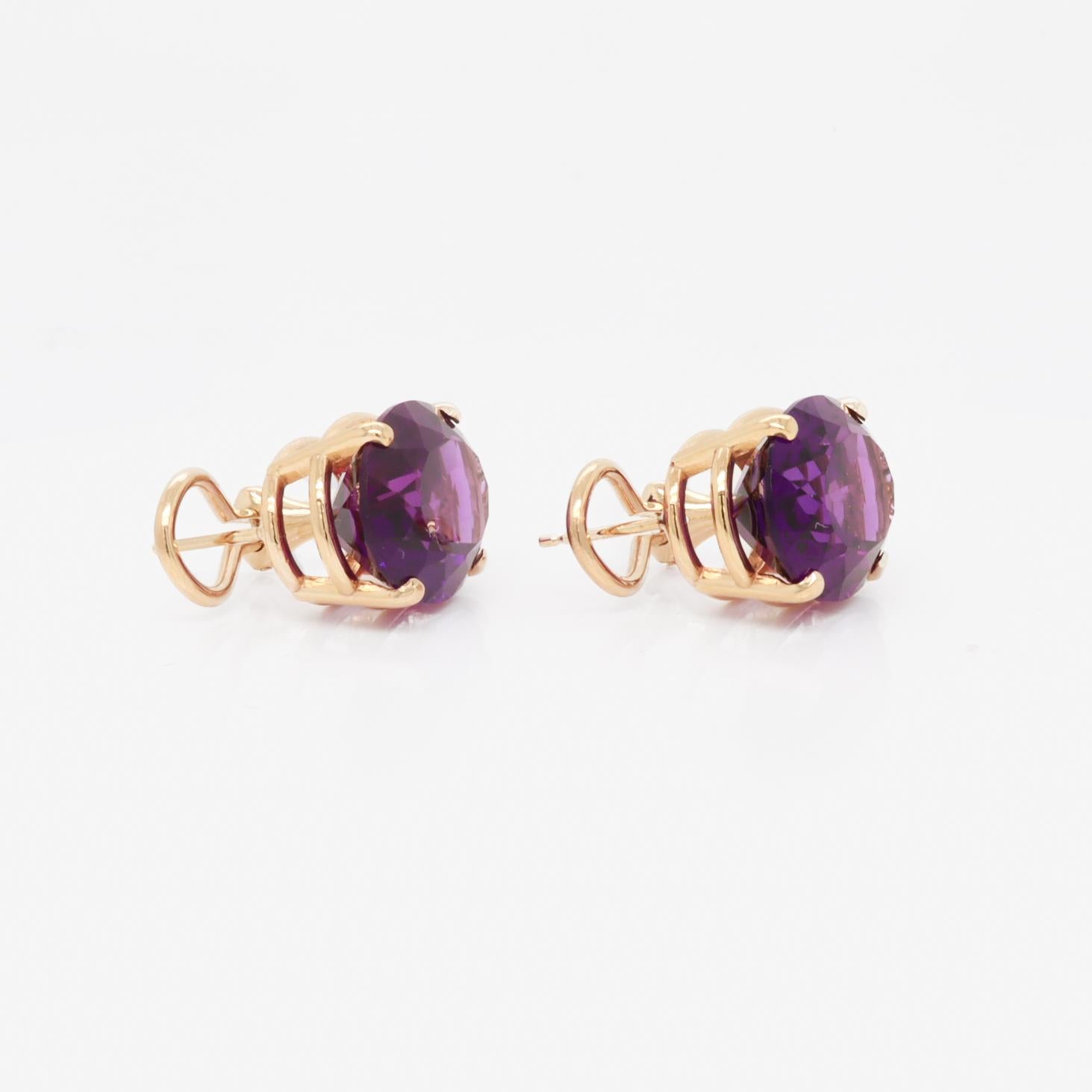 Antique 14K Gold, Oval Cut Amethyst, & Diamond Earrings For Sale 6