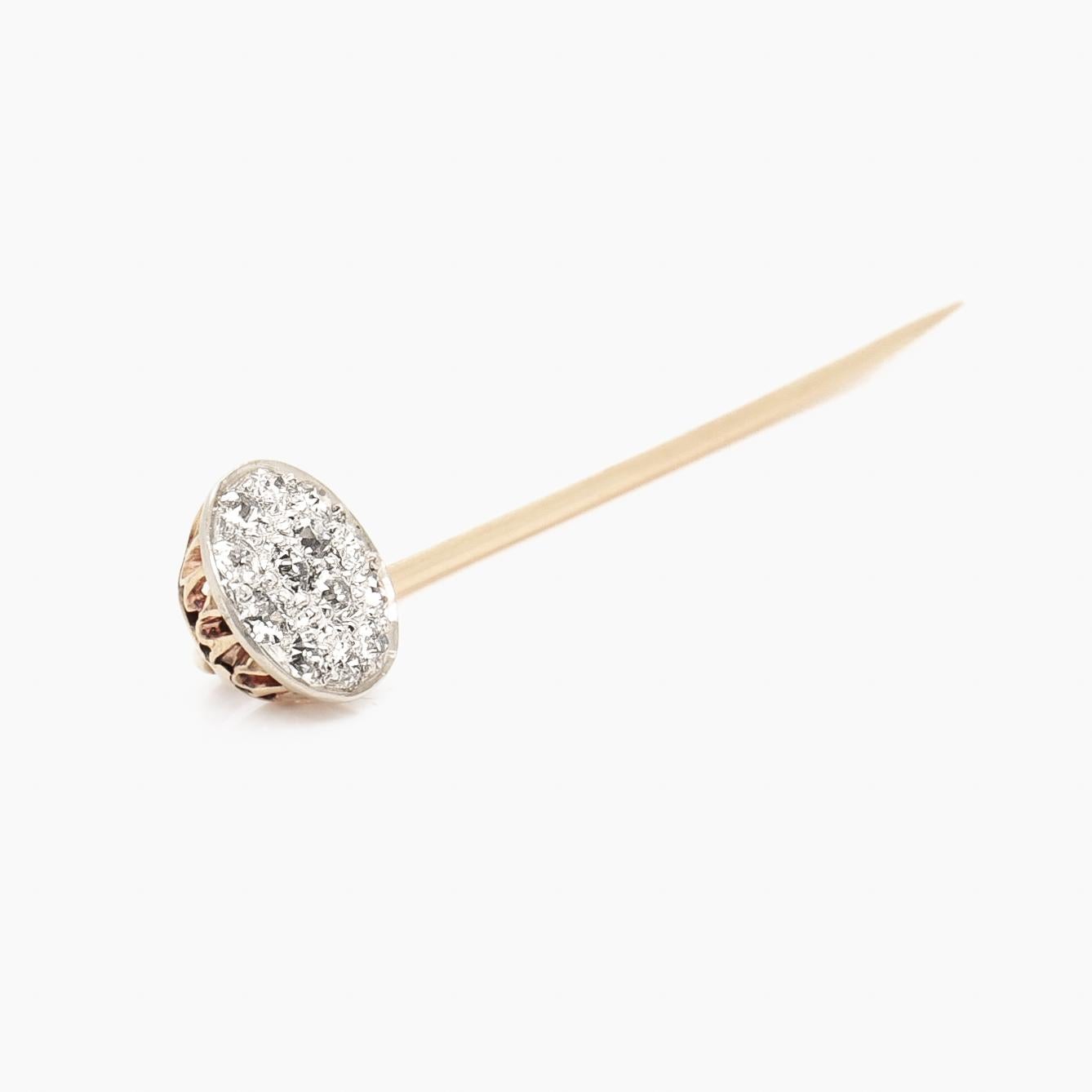 Antique 14K Gold  Pave Set Old European Cut Diamond Cluster Stickpin 5