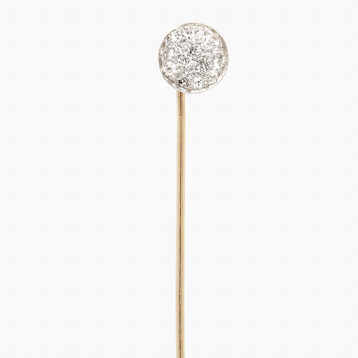 Edwardian Antique 14K Gold  Pave Set Old European Cut Diamond Cluster Stickpin