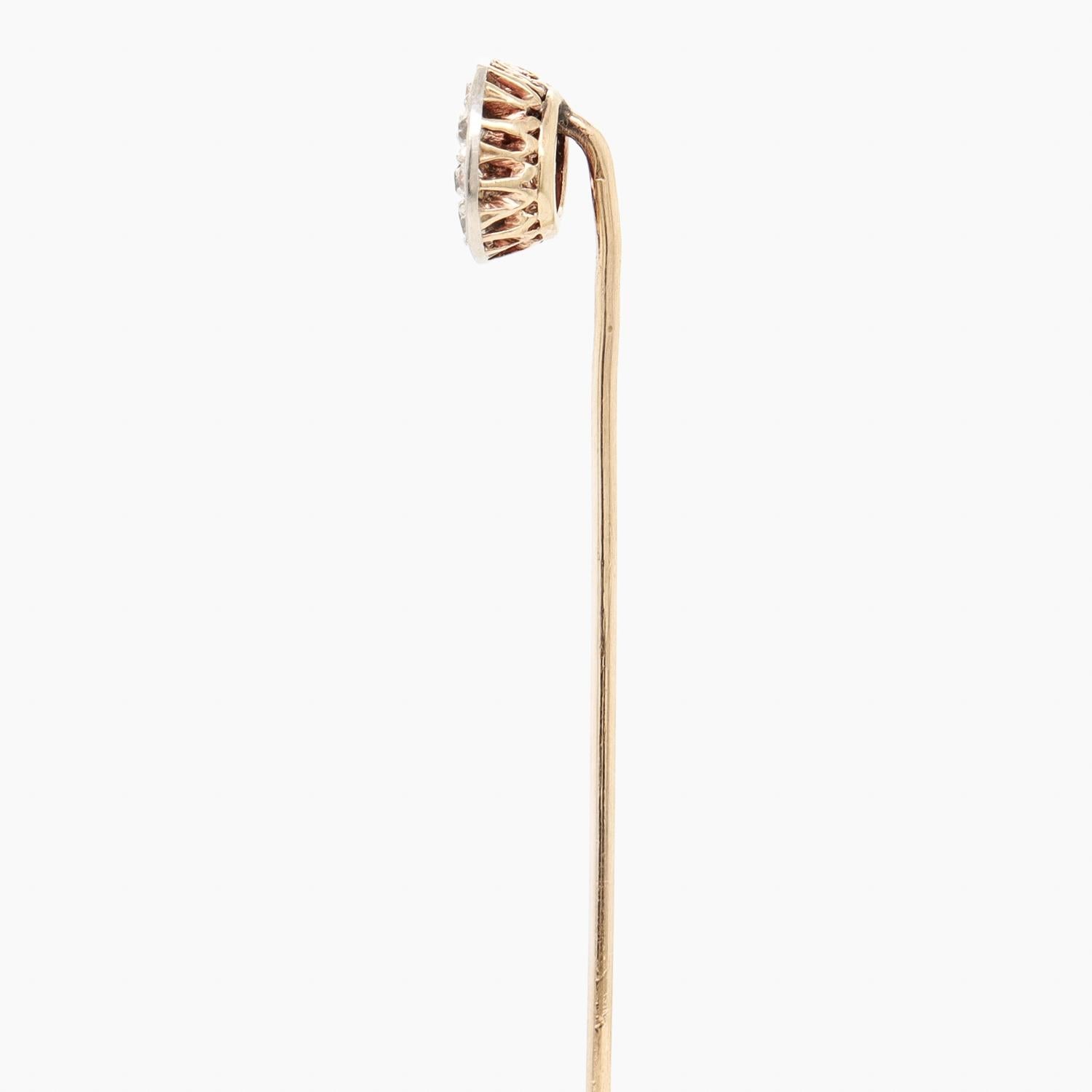 Women's or Men's Antique 14K Gold  Pave Set Old European Cut Diamond Cluster Stickpin