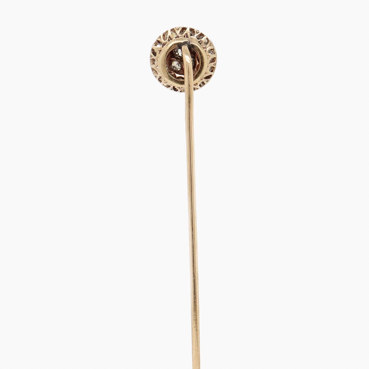 Antique 14K Gold  Pave Set Old European Cut Diamond Cluster Stickpin 1