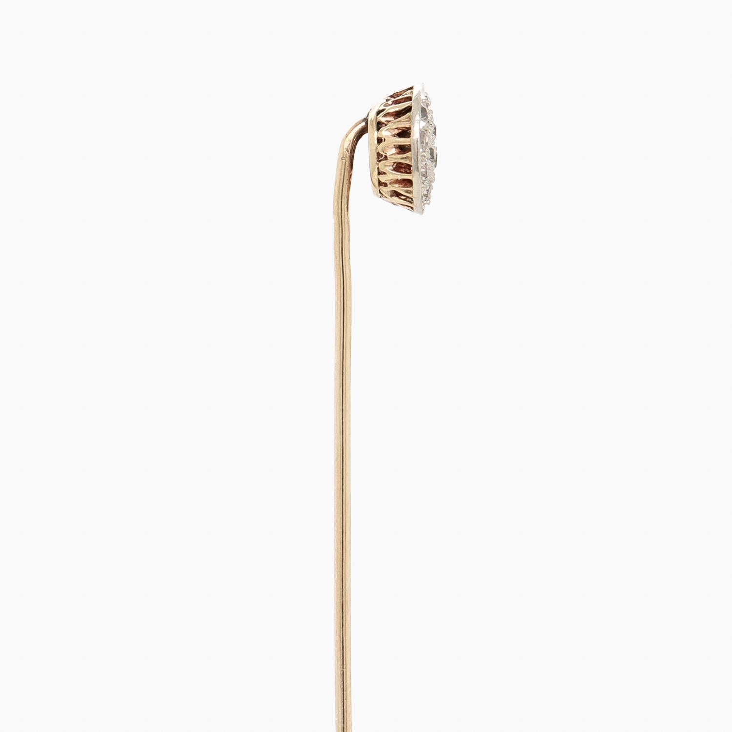 Antique 14K Gold  Pave Set Old European Cut Diamond Cluster Stickpin 2
