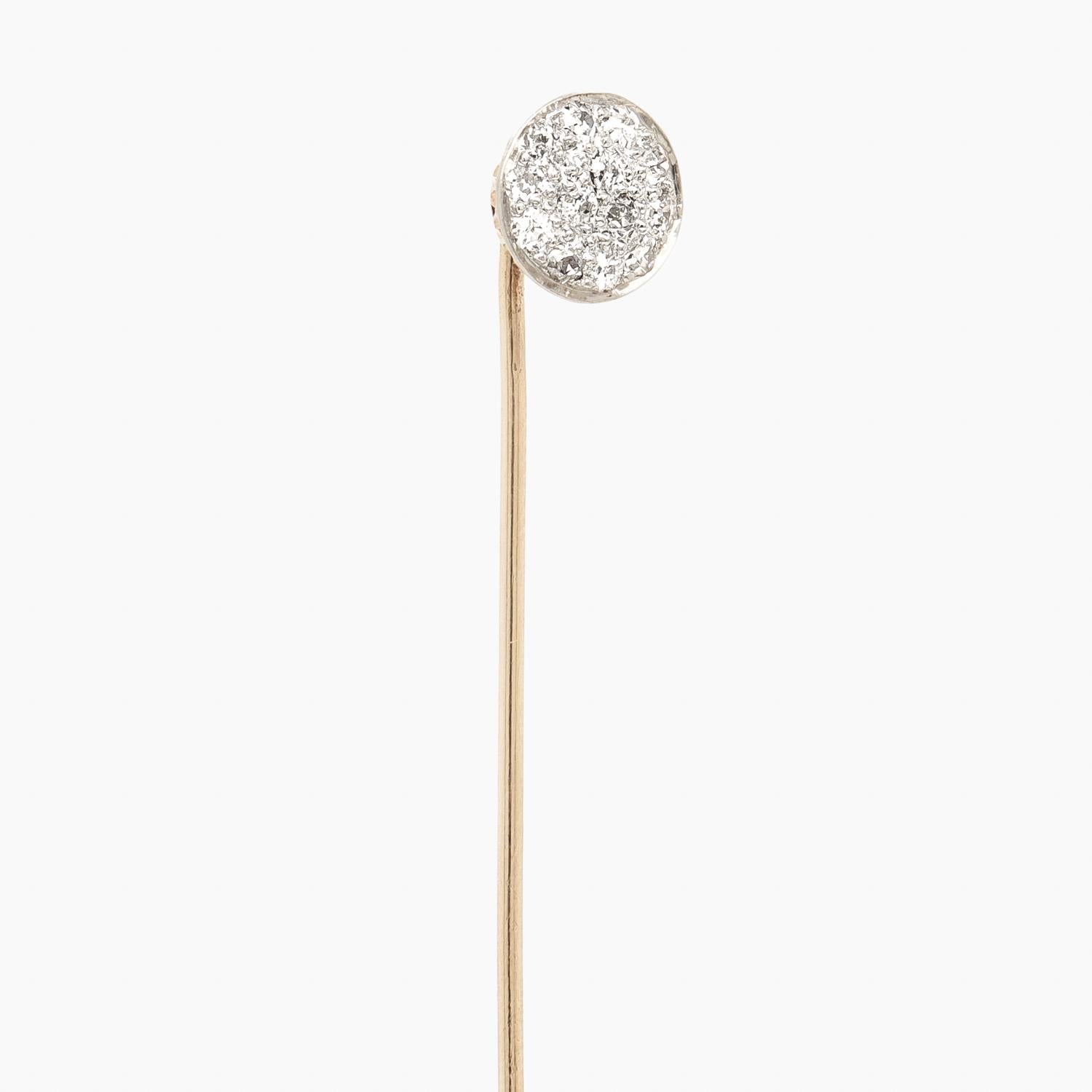 Antique 14K Gold  Pave Set Old European Cut Diamond Cluster Stickpin 3