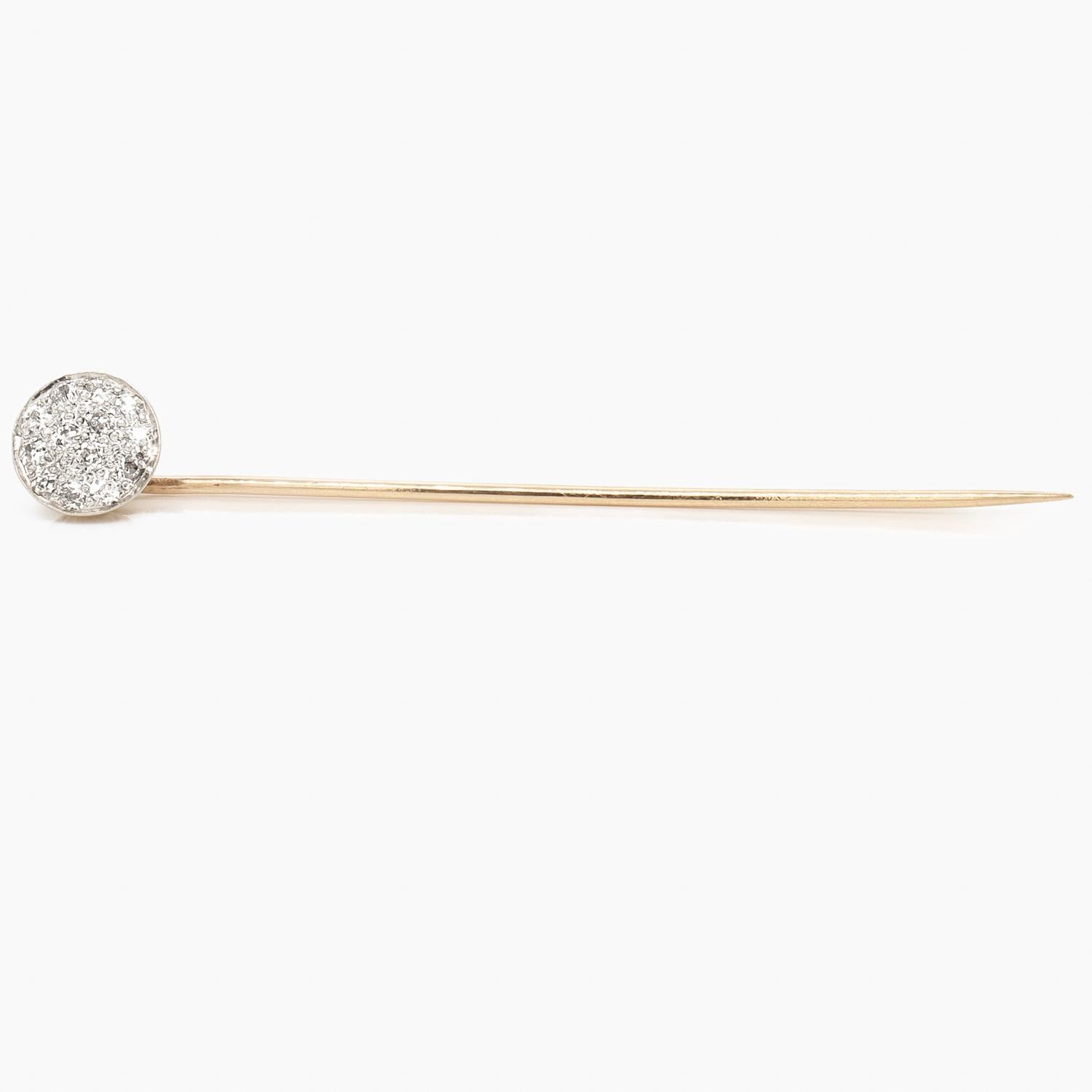 Antique 14K Gold  Pave Set Old European Cut Diamond Cluster Stickpin 4