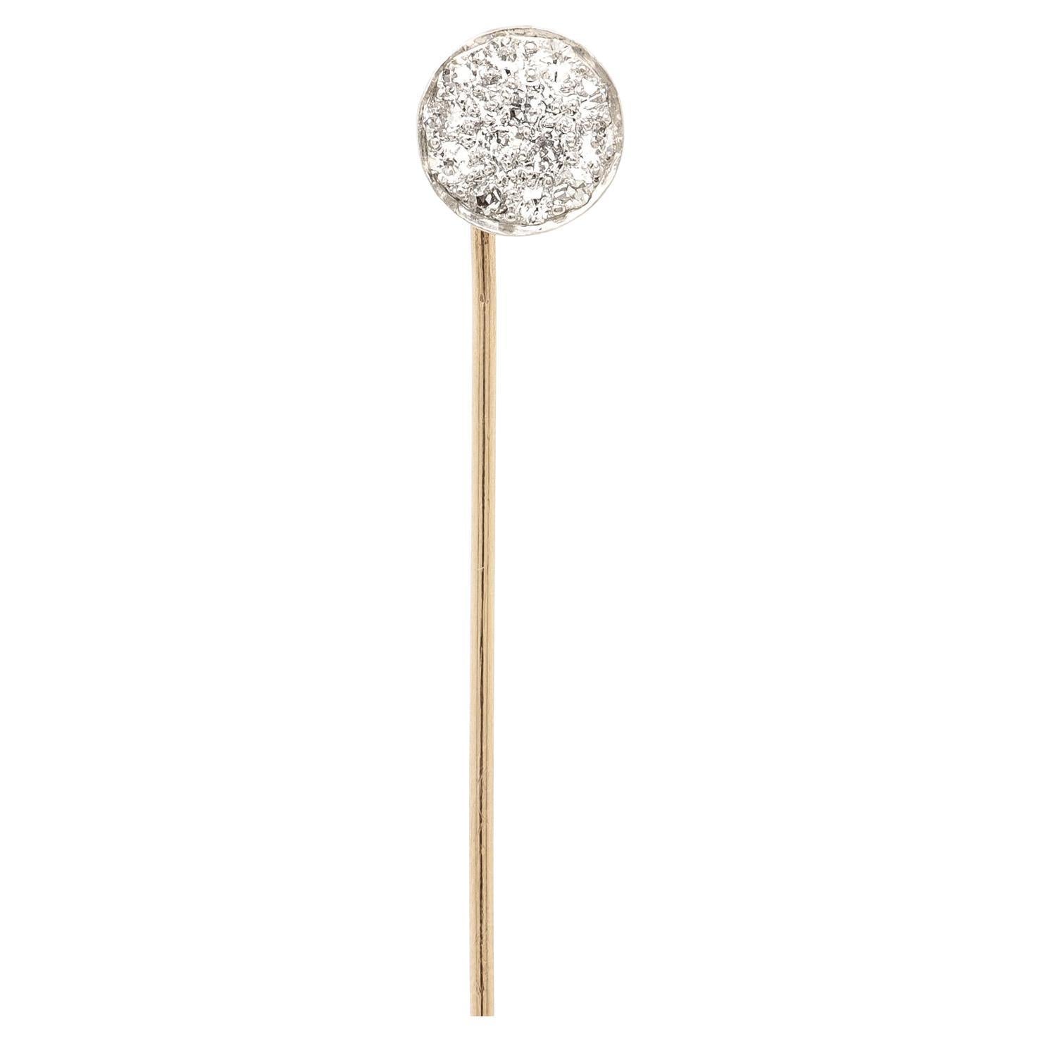 Antique 14K Gold  Pave Set Old European Cut Diamond Cluster Stickpin