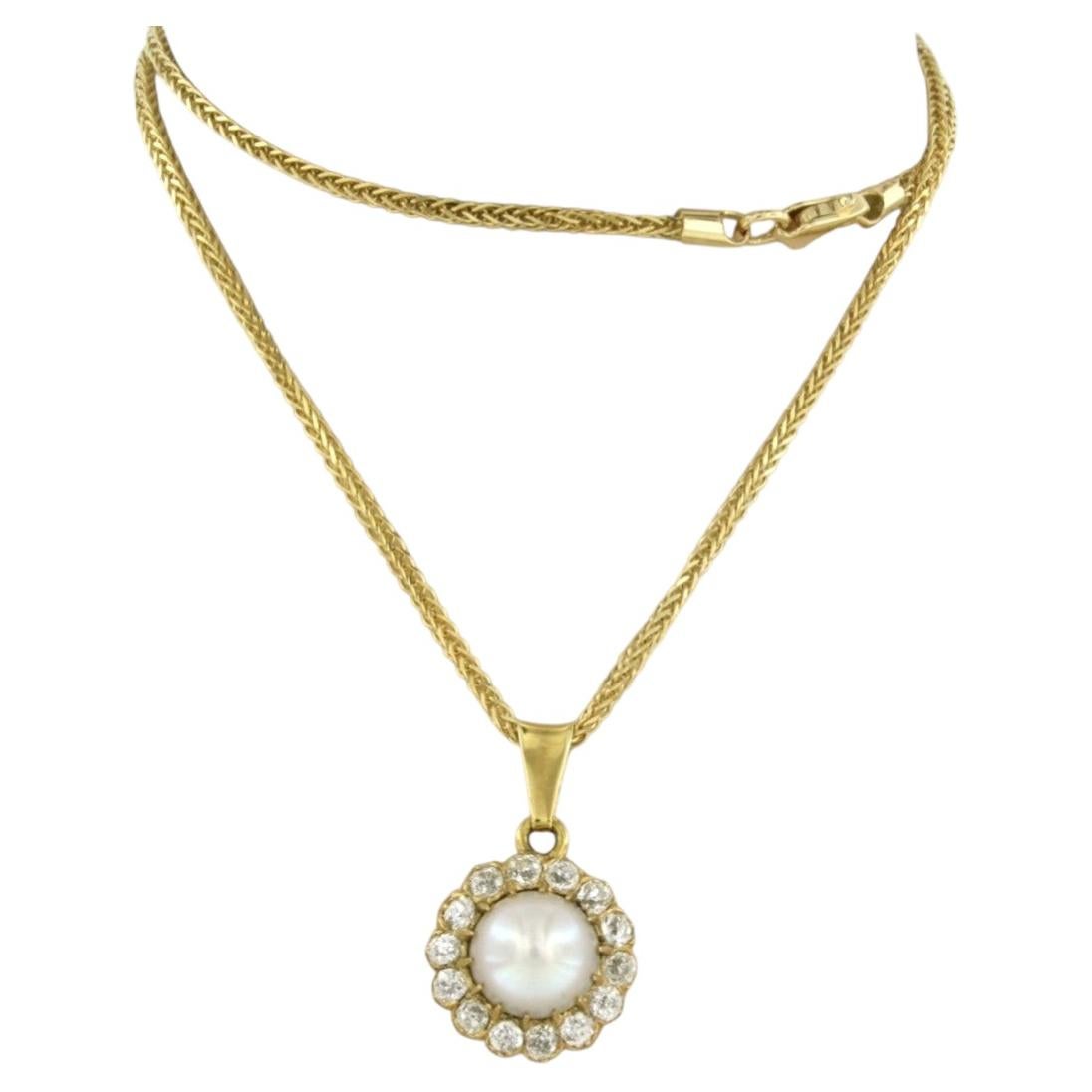 Antica collana con ciondolo in oro 14k con perle e diamanti, CIRCA 1880