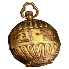 Antique 14k Gold Pendant Watch, Enamel Putti & Diamonds, Switzerland, C. 1870