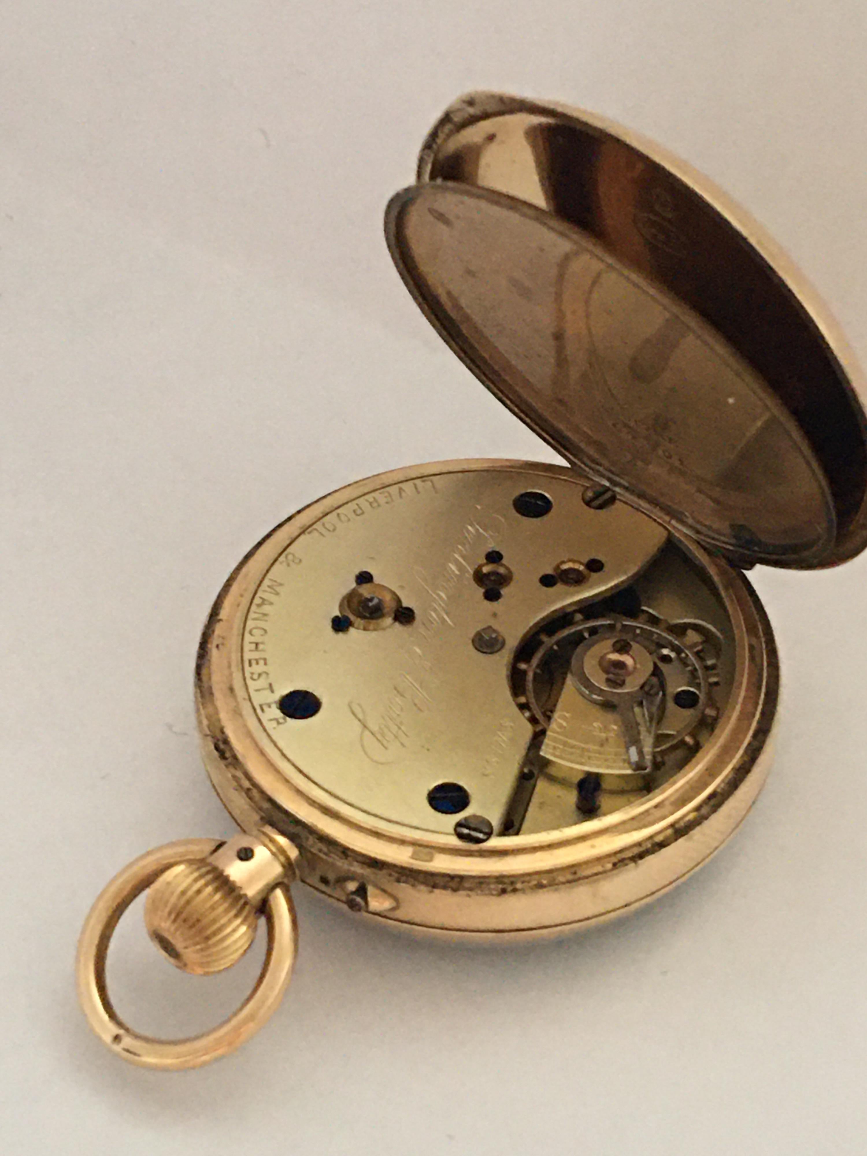 Antique 14K Gold Penlington & Batty Liverpool & Manchester Small Pocket Watch In Fair Condition For Sale In Carlisle, GB