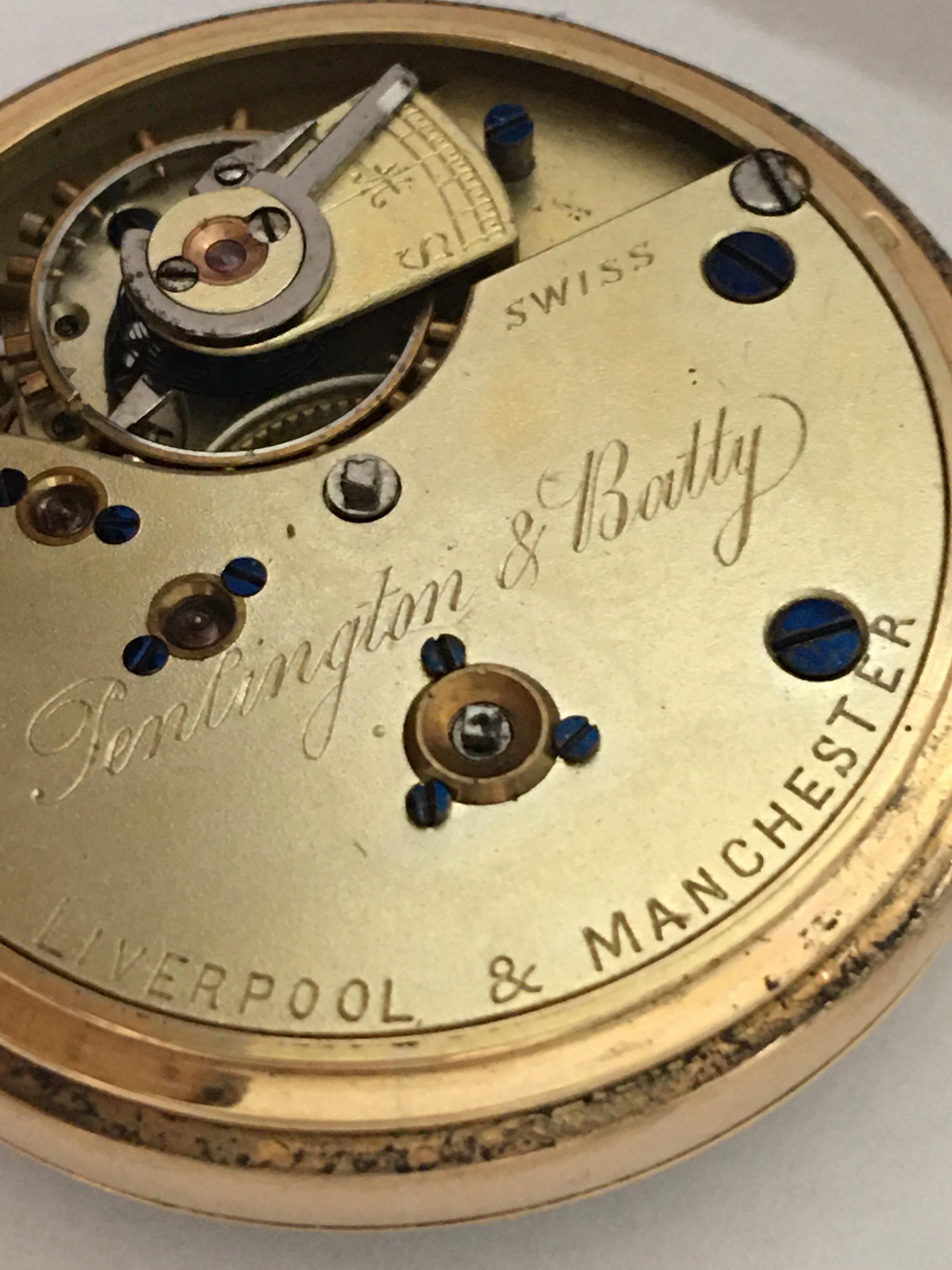 Women's or Men's Antique 14K Gold Penlington & Batty Liverpool & Manchester Small Pocket Watch For Sale