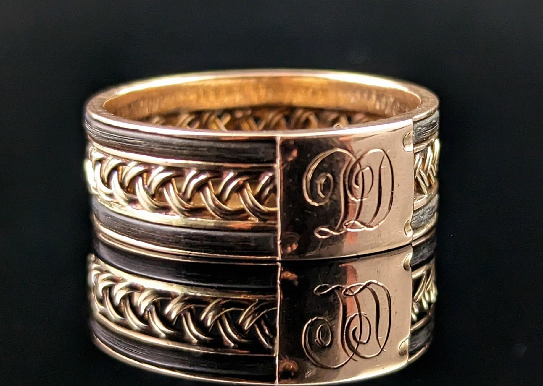 Antique 14k Gold Plaited Band Ring, Elephant Hair, Monogrammed 5