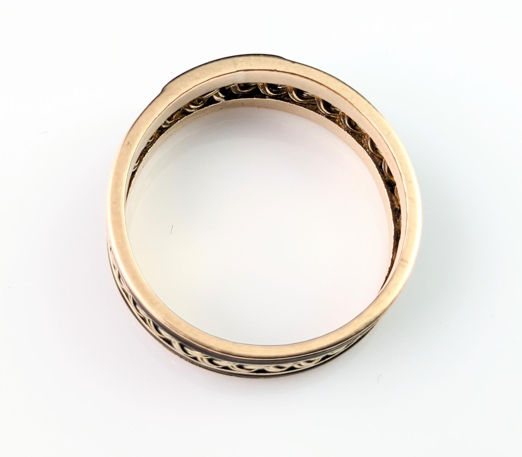 Antique 14k Gold Plaited Band Ring, Elephant Hair, Monogrammed 7