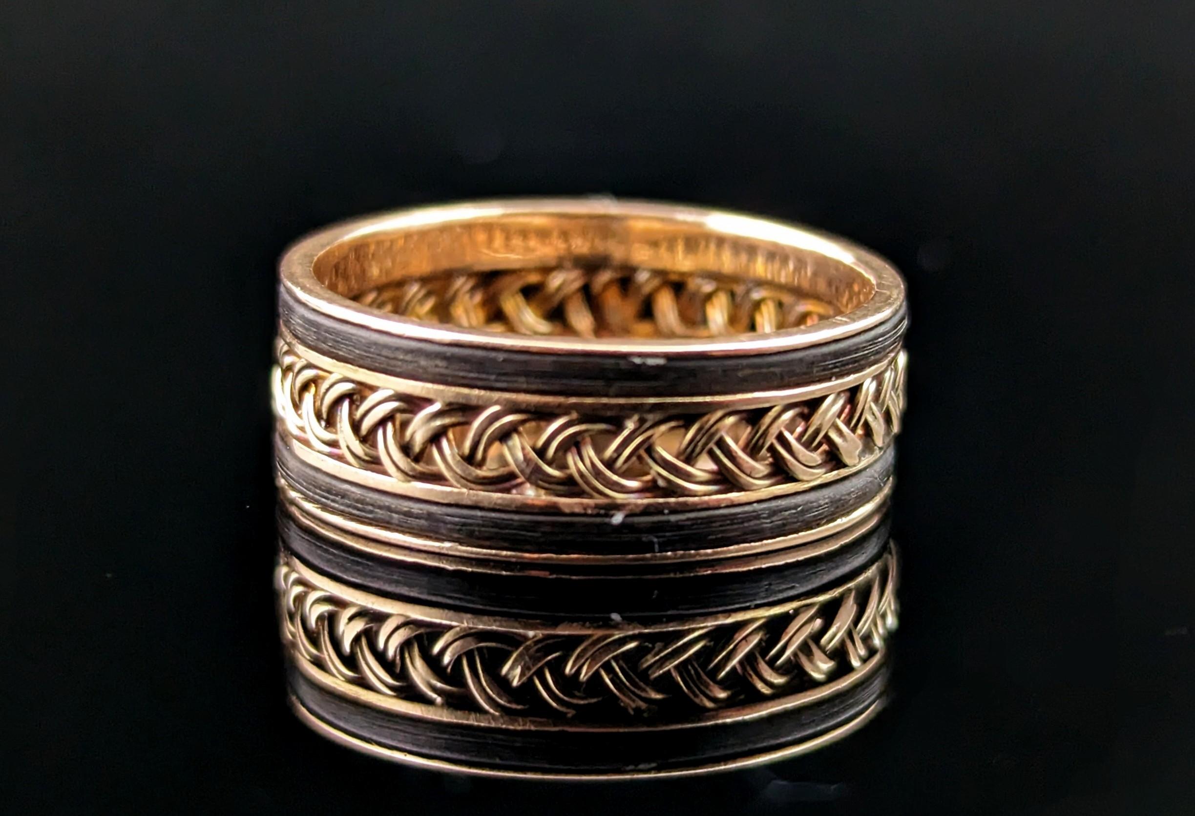 Antiker 14k Gold Plaited Band-Ring, Elefantenhaar, Monogrammiert im Zustand „Gut“ im Angebot in NEWARK, GB