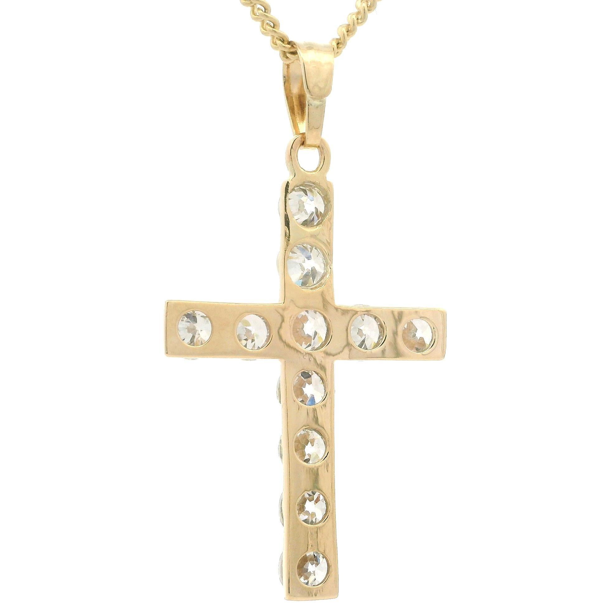 Old European Cut Antique 14k Gold & Platinum 4.63ctw Bezel Diamond Large Cross Pendant Necklace For Sale