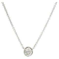 Antique 14k Gold & Platinum Old 0.20ct Diamond Solitaire Pendant Chain Necklace