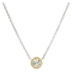 Antique 14k Gold & Platinum Old 0.20ct Diamond Solitaire Pendant Chain Necklace