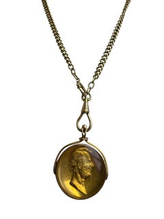 Antique 14K Gold Pocket Watch Chain with Lincoln & Grant Portrait Fob