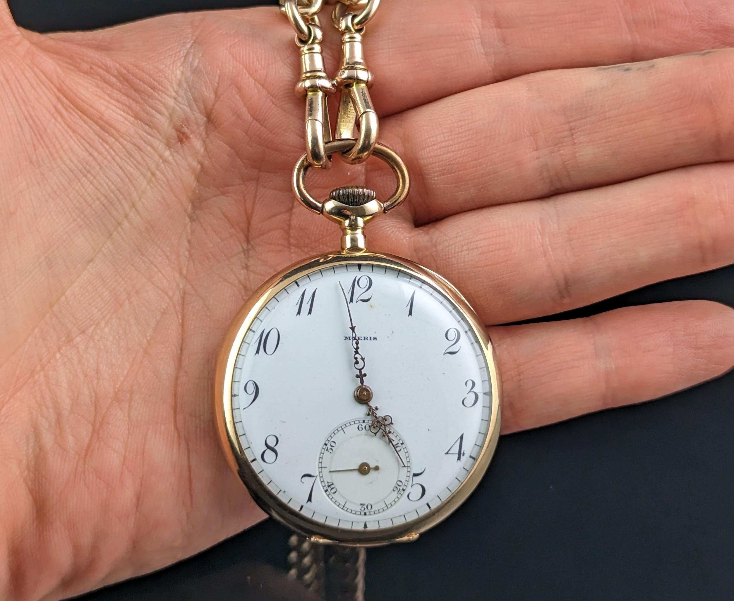 Antique 14k gold pocket watch, Moeris, open face  3