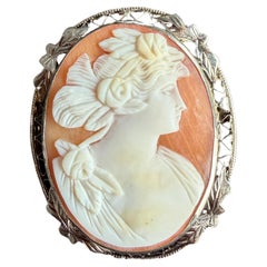 Antique 14K Gold Portrait Cameo Brooch Pendant, Circa 1920s